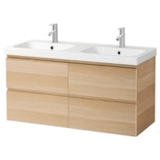 GODMORGON / ODENSVIK Meuble lavabo 4tir - effet chêne blanchi/Dalskär mitigeur lavabo 123x49x64 cm