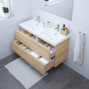 GODMORGON / ODENSVIK Meuble lavabo 4tir - effet chêne blanchi/Dalskär mitigeur lavabo 123x49x64 cm